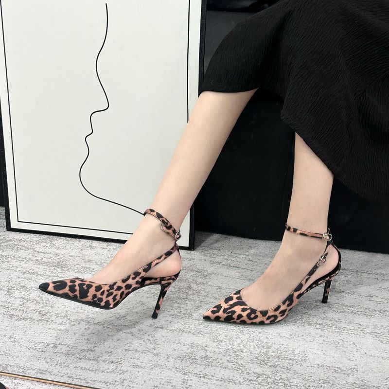 Talons hauts pointus imprimé léopard, boucle en un mot, tempérament français féminin, pieds non fatigués, stiletto sexy_voghion.com