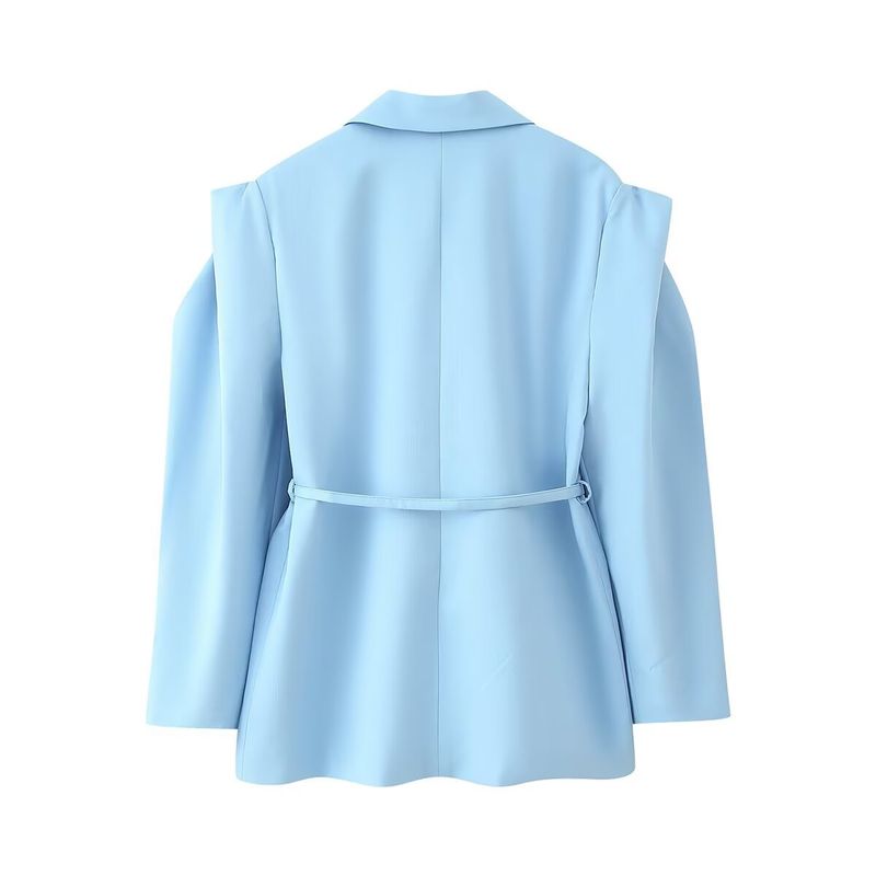 "Elegant Inspired Belted Blazer With Wide Shoulder Pads Stylish Ties Oversized Fit, Long Sleeve, Versatile Streetwear For Women (S/M/L, )_voghion.com