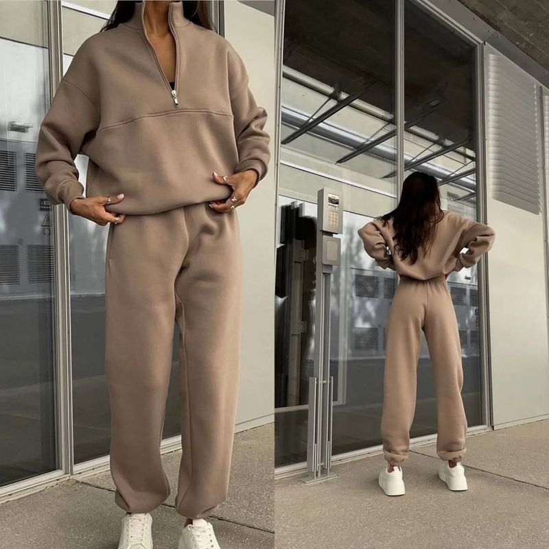 Women's Casual Fleece Tracksuit Set - Cozy Long Sleeve Hoodie & Jogger Pants For Fall Winter, Soft & Warm, Plus Size Available_voghion.com