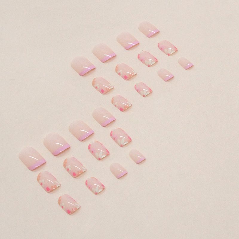 Künstliche Nägel, süße, kurze, süße Girlande für Mädchen, Nagelkunst, bunte Blumen, reines, unsterbliches Nagelpulver, tragen Sie Nagelstücke_voghion.com