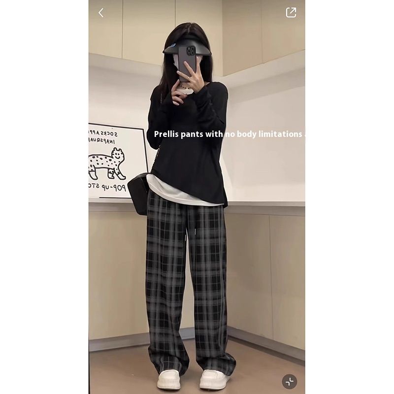 Pantaloni lungi, stil american, în carouri, mărimi mari, stil gros, stil mm, stil casual, stil american, mărimi mari, stil gros, stil mm, stil american ..._voghion.com