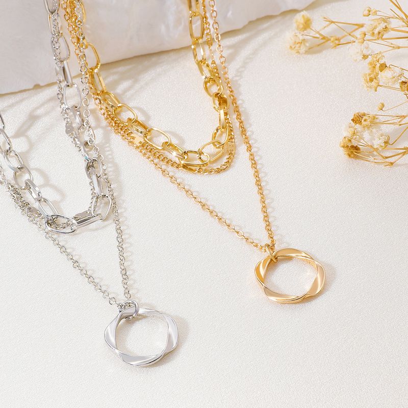ins Style Exaggerated Thick Chain Stacked Necklace Women's Punk Hip-Hop Circle Pendant Multi-Layer Alloy Necklace Trendy_voghion.com