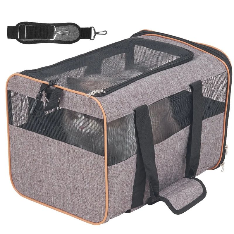 Shoulder Handle And Wheels, Carrier Dog Carrier Approved Rolling With Whee Strap, Cat With Airline Pet Telescopic Carrier With_voghion.com