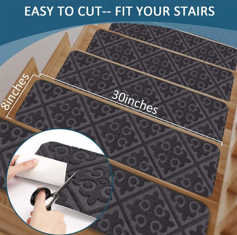 Peldaños de escalera antideslizantes: almohadillas autoadhesivas antideslizantes con diseño en relieve 3D, duraderas y fáciles de limpiar, recortables para el hogar y la oficina._voghion.com