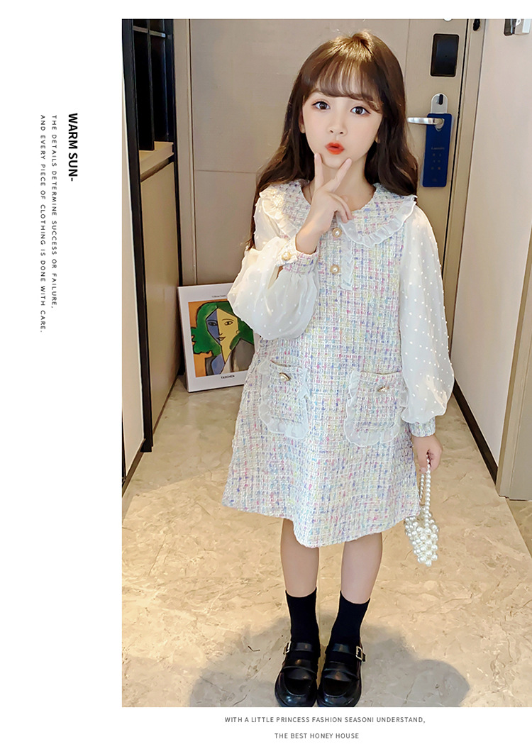 Rochie de primăvară și toamnă pentru copii, rochie de fete, rochie de prințesă parfumată cu vânt, guler de păpușă, rochie de prințesă_voghion.com