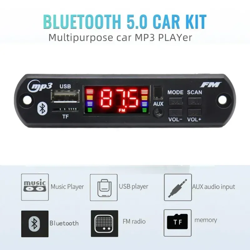 12V DIY Bluetooth 5.0 MP3-decoderbord 80W 50W versterker audiospeler auto FM-radiomodule TF USB-microfoon oproeprecorder_voghion.com