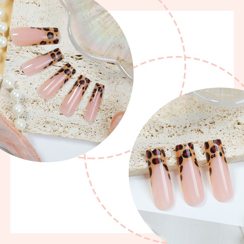 Tragbare Nägel mit Leopardenmuster, hochwertige, herbstliche, lange Wasserpfeife, künstliche Nägel, grenzüberschreitende tragbare Nagelkunst, fertige Nagelstücke, 24 Stück_voghion.com