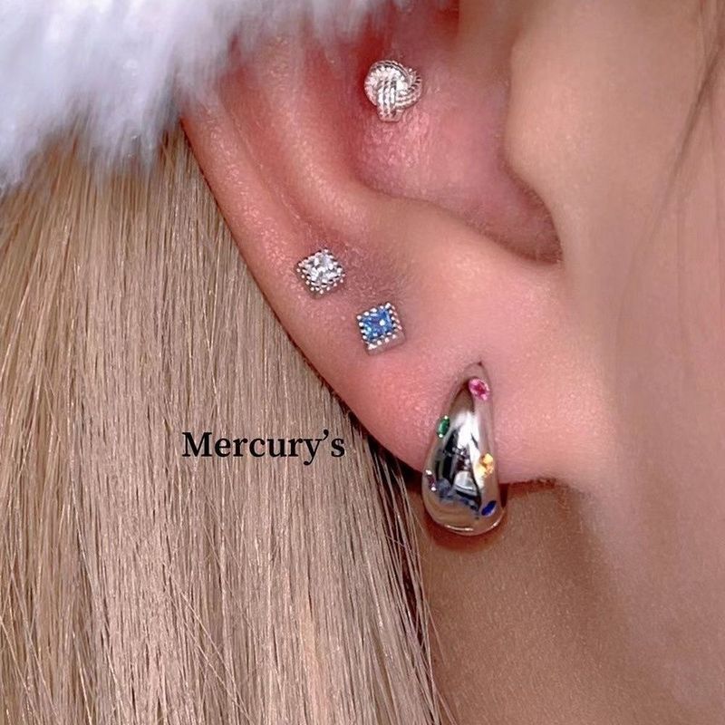 Ins Versatile Design Small Square Ear Bone Studs Daily Layered Mini S Silver Plated Screw Earrings_voghion.com