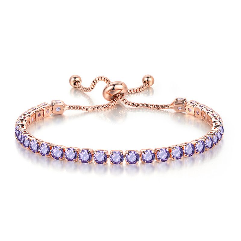 Tam Pırlanta Ayarlanabilir Bileklik - 4 mm Yuvarlak Zirkon Bileklik (Doğum Taşı Seçeneği, Lüks Işıltı)_voghion.com