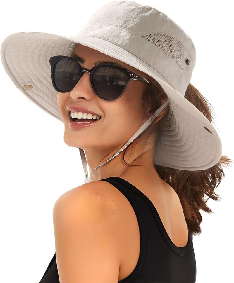 Cappello da sole da donna FURTALK con foro per coda di cavallo, da spiaggia, da escursionismo, estivo, a tesa larga, protezione UPF 80+ per esterni, pieghevole_voghion.com