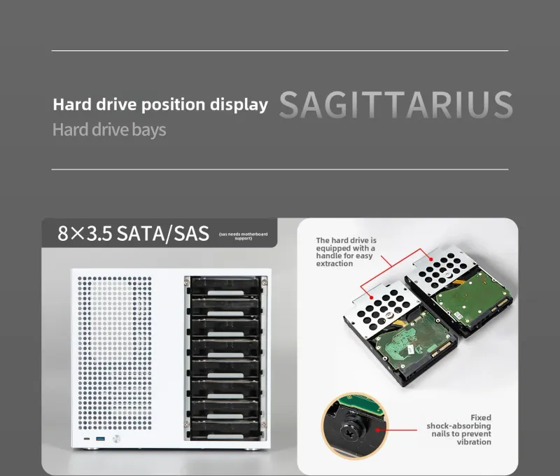 Sagittarius 8-bay NAS Computer Chassis With ATX Power Supply, MATX Motherboard, Full-height PCIE, 21.8L_voghion.com