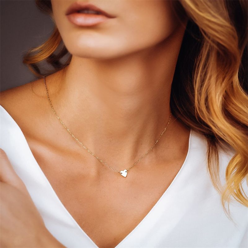 Hot sales eManco LOVE Initial Stainless Steel Choker For Women Heart Necklace delicate short chain Valentine's gift_voghion.com