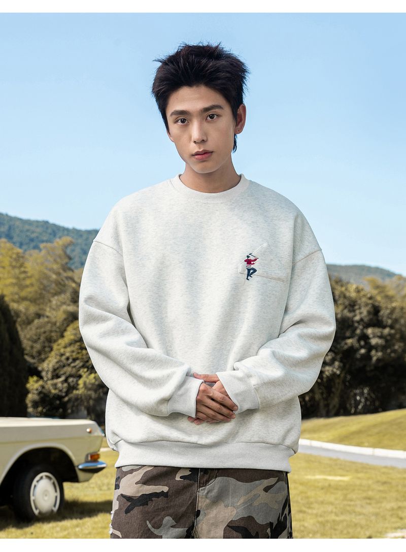 Men's Heavyweight Embroidered Crewneck Sweatshirt - 380GSM Relaxed Fit Casual Streetwear Pullover With Unique Design_voghion.com