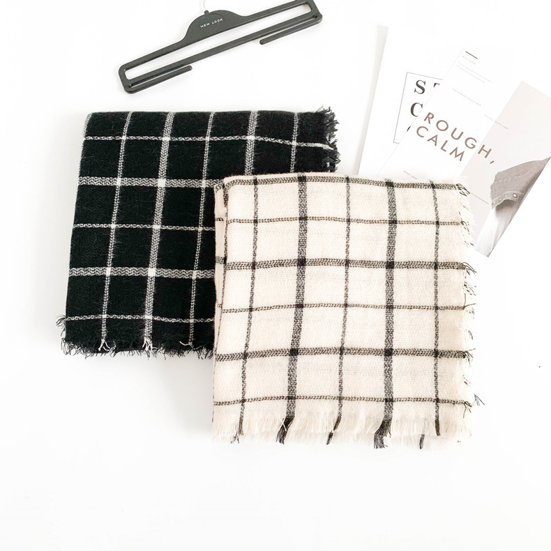 Unisex černá kostkovaná šála Bílá kostkovaná čtvercová šála_voghion.com