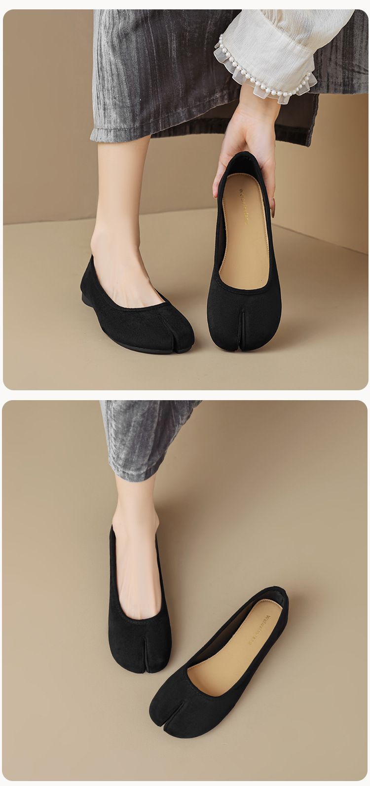 Shallow Single Shoes Women's Flat-bottomed French Temperament Split-toed Shoes One Pedal Retro Pig's Trotters Shoes_voghion.com