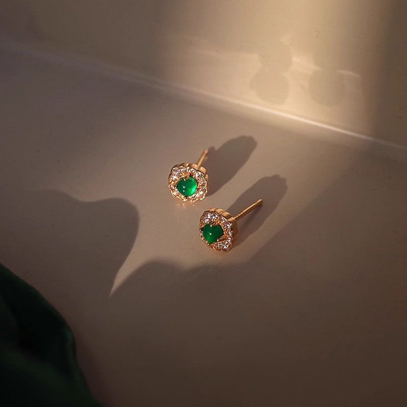 Tiqi S Pure Silver Emerald Chalcedony For Women, Small Exquisite Geometric Square Ea, Fashionable And Luxurious_voghion.com