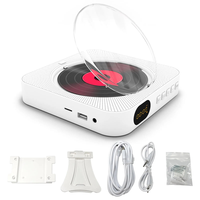 Tragbarer Bluetooth-Lautsprecher, Stereo-Player, LED-Bildschirm, wandmontierbarer CD-Musik-Player mit IR-Fernbedienung, FM-Radio_voghion.com