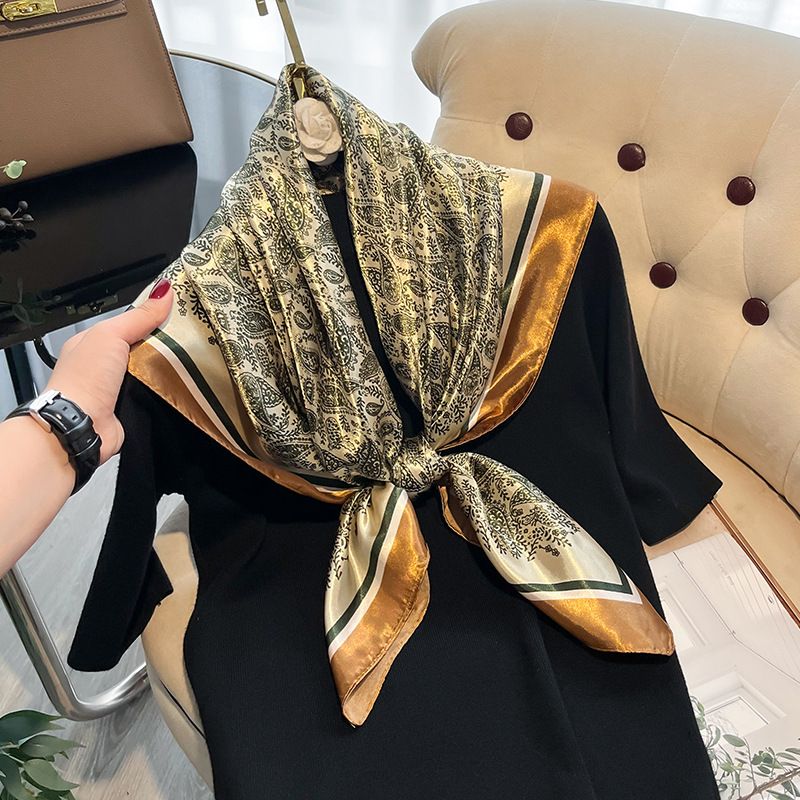 Spring and summer new simulation silk 90 color Ding printed small cashew fruit generous fashionable women's scarf_voghion.com