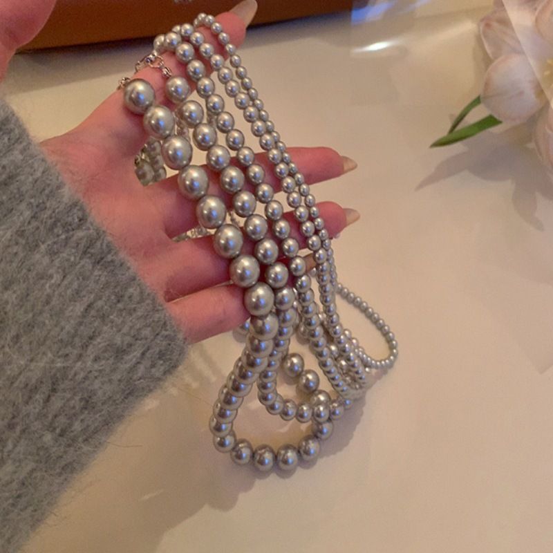 Collier de perles grises automne-hiver pour femmes, nouveau design léger, luxueux et unique, chaîne de pull haut de gamme_voghion.com