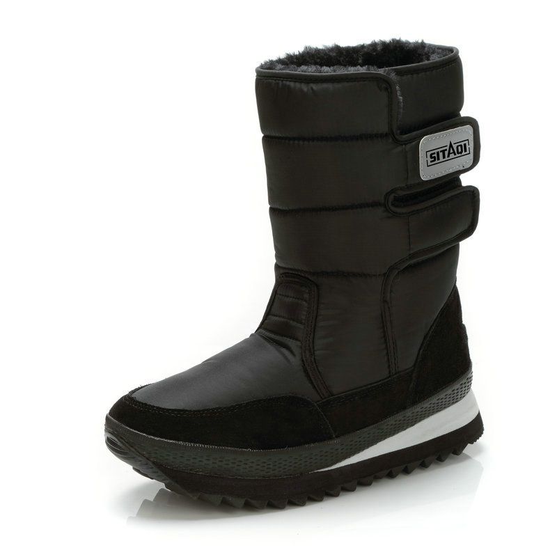 Neun Farben Schneeflocke Schnee Baumwolle Herrenstiefel Schwarz Flache, wadenlange, wasserabweisende, verdickte Winterschuhe_voghion.com