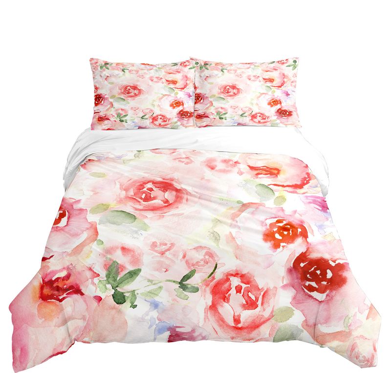 Premium Home Textile Pink Flower Dreiteiliges Bettwäscheset in voller Größe mit vierteiligem Bettbezug und doppelseitigem Druck_voghion.com
