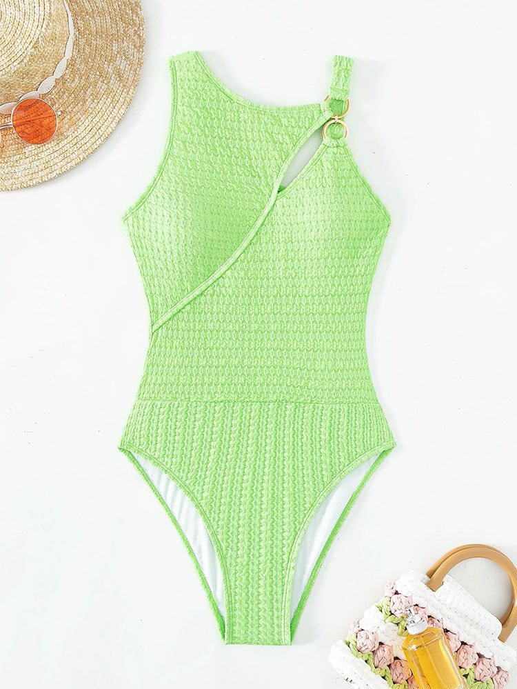 Maillot de bain une pièce pour femme, ensemble bikini moulant de couleur unie_voghion.com
