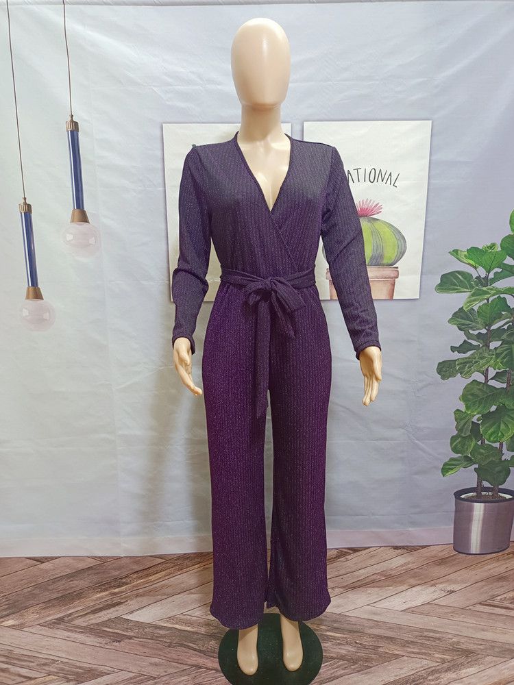 Roupas femininas macacão de seda dourada e prateada com pernas largas e decote em V profundo e reto brilhante_voghion.com