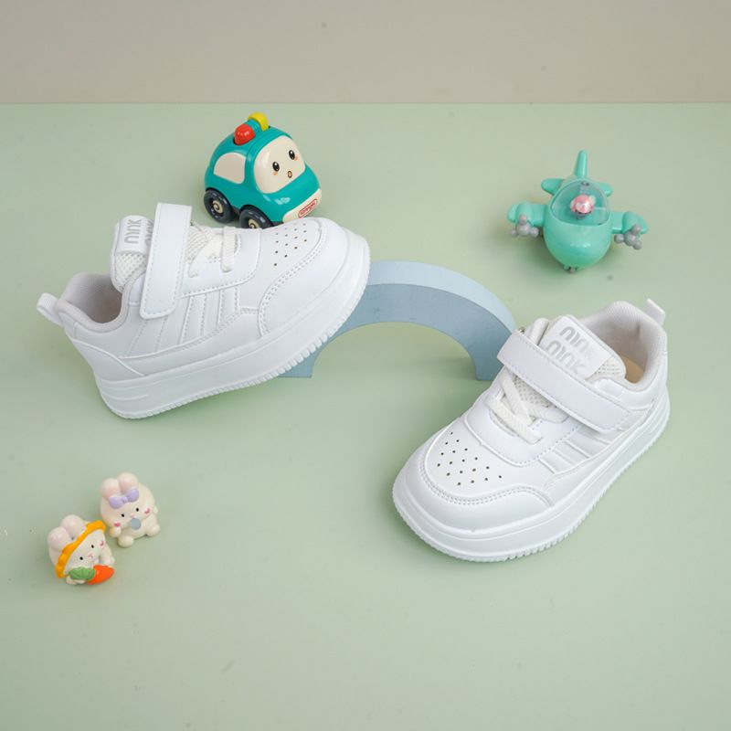 Jimmy Bear Boys' Autumn 2025 White Shoes Rotating Button Breathable Leather Waterproof Sneakers Casual Versatile_voghion.com