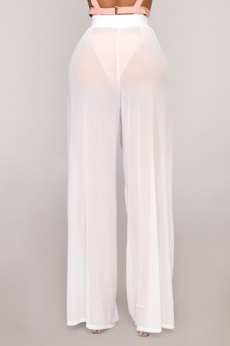 Pantaloni da donna a gamba larga trasparenti sexy in rete di colore puro_voghion.com