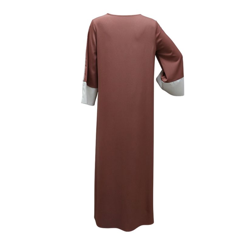 Roupas femininas Vestido muçulmano cetim contraste cor costura lantejoulas saia longa não inclui lenço na cabeça_voghion.com