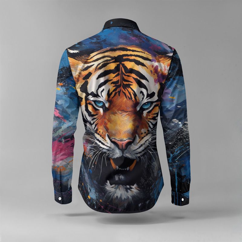 2025 Frühling Sommer Männer Shirt Set Tiger Print Mode Druck Zweiteiler Herren Leichte Party Langarm Anzug Neu_voghion.com