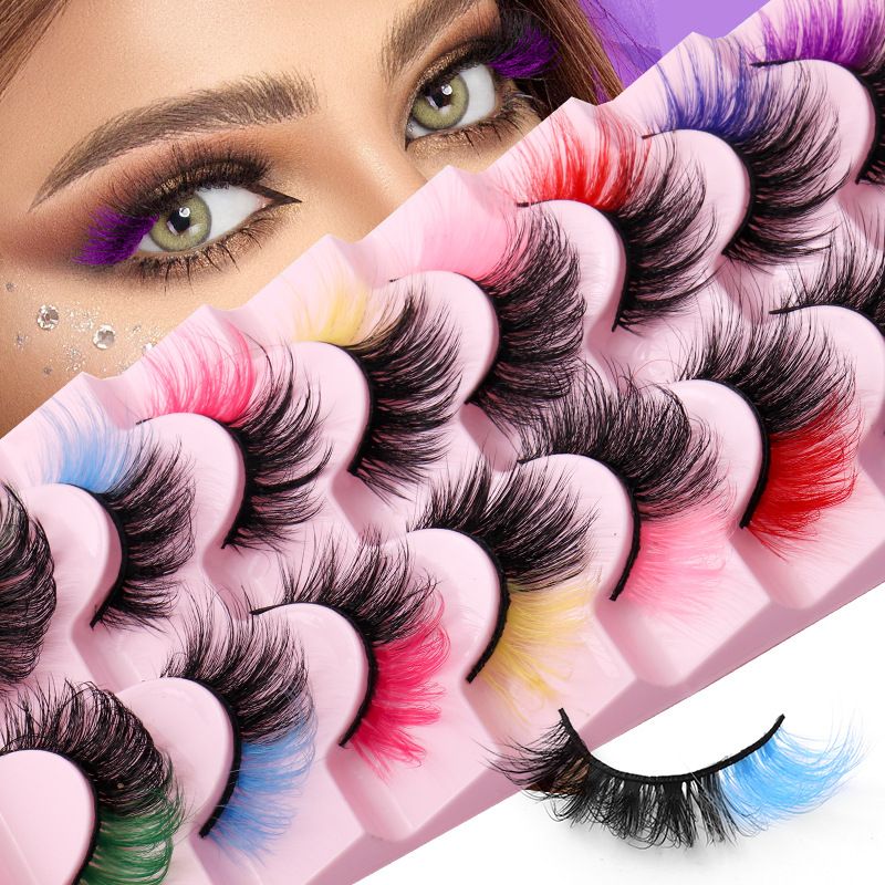 Beauty Essentials 8 Paar farbige künstliche Wimpern, mehrlagig, dick, hohe Nerzwimpern_voghion.com