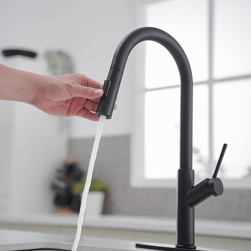 Single Handle Pull Down Sprayer Kitchen Faucet In Matte Black_voghion.com