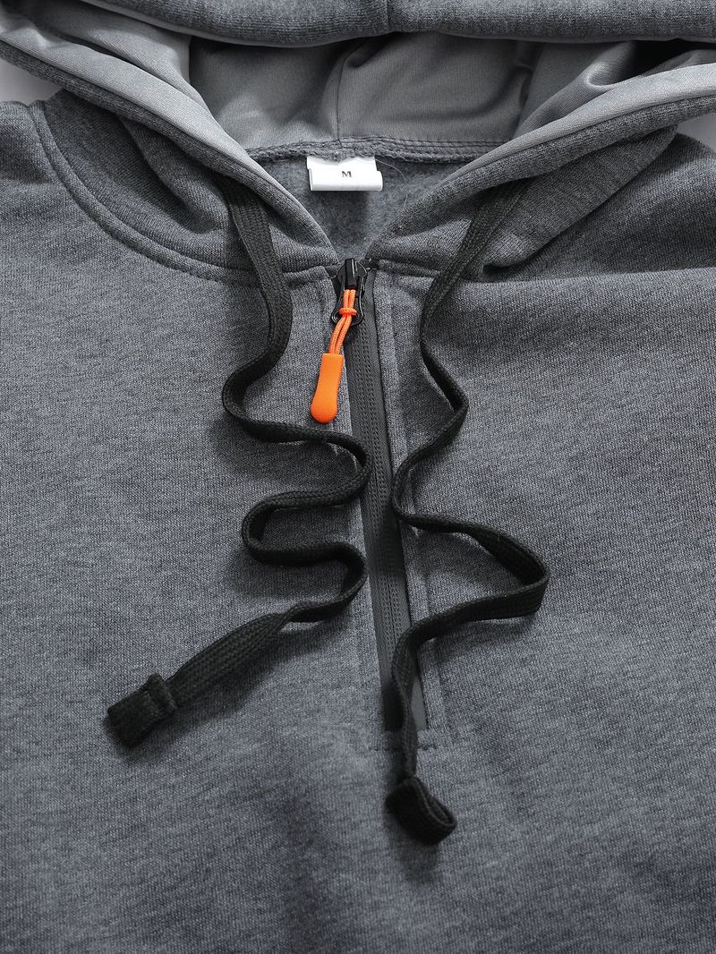 Moletom masculino com capuz e zíper, design de bolso, outono e inverno_voghion.com