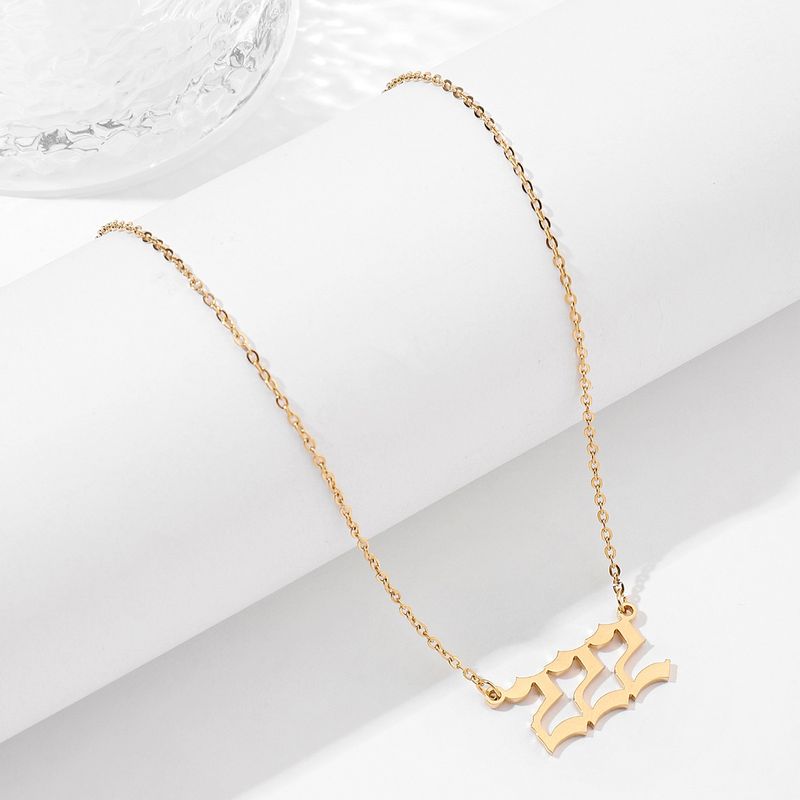 Collana con ciondolo a forma di nicchia classico placcato in oro, in acciaio inossidabile, con numeri e alfabeto, resistente alla luce, per donne_voghion.com