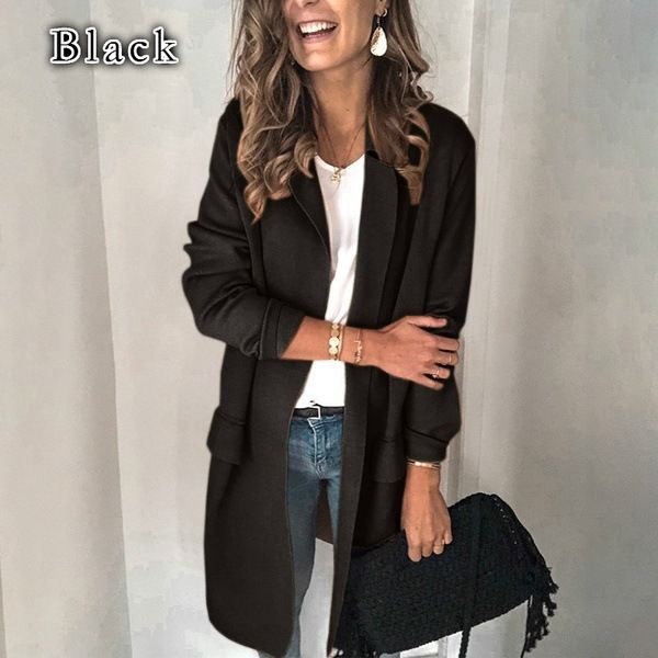 Blazer décontracté à manches longues et poches pour femme, nouvelle collection automne-hiver 2023_voghion.com