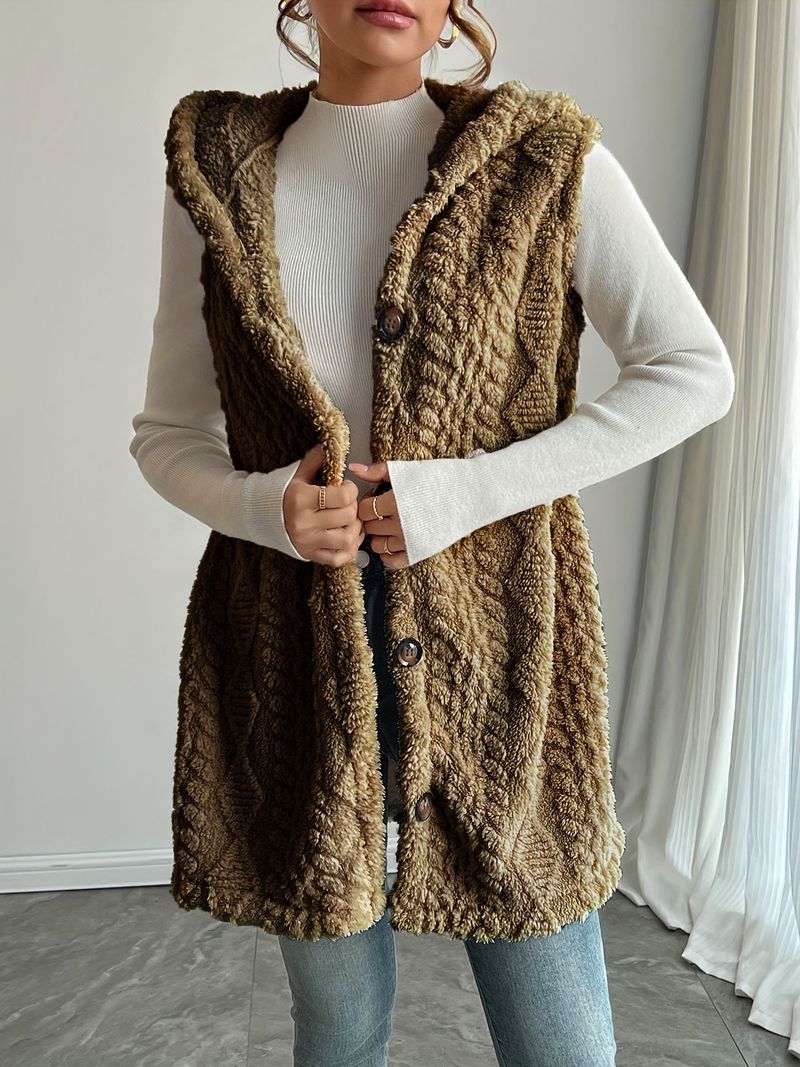 Gilet boutonné à capuche en polaire double face pour femme – Cardigan d'hiver léger et élégant (plusieurs couleurs et tailles)_voghion.com