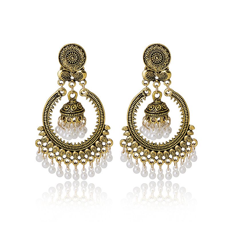 Boucles d'oreilles pendantes bohèmes créatives en forme de lanterne et de cloche avec perles et pompons_voghion.com