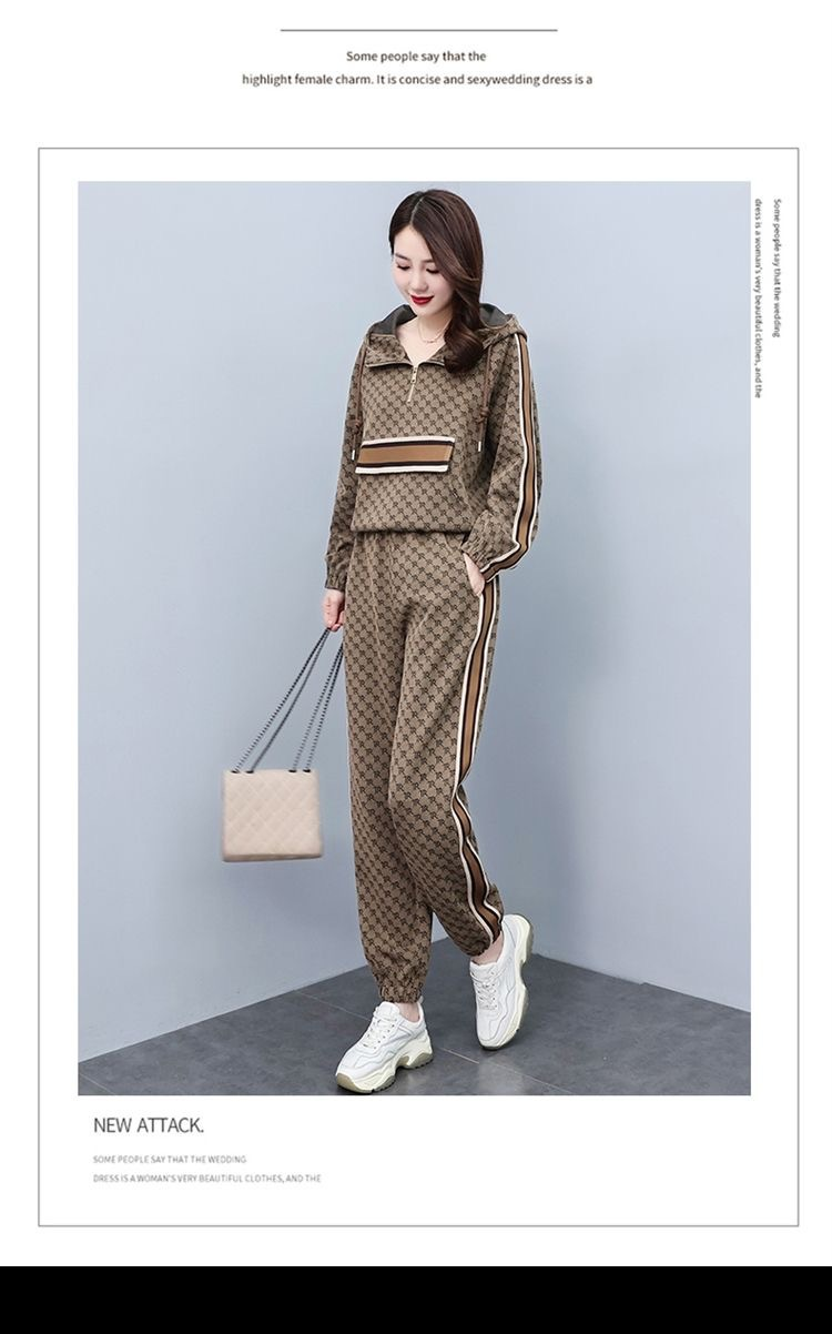 Women'S Spring and summer new fashion casual slimming temperament sports sweatshirt two-piece set with western style and age-reducing fashionable suit_voghion.com