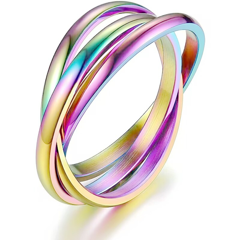 Trizyklischer Fidget-Ring, vergoldet, ineinandergreifender, rollender Angstring für Frauen und Männer, Paare, Hochzeit, Schmuck, Geschenk, Größe 5 bis 13_voghion.com