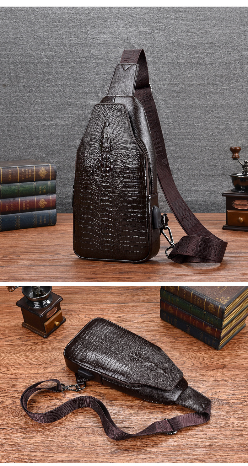 Bolso de hombro para hombre, de piel de cocodrilo, estilo casual y moderno._voghion.com