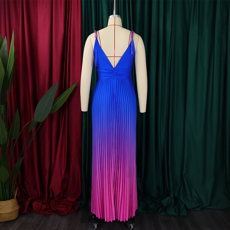 Damen Sling Rückenfrei Sexy Träger Gradient Kleid Kleid_voghion.com
