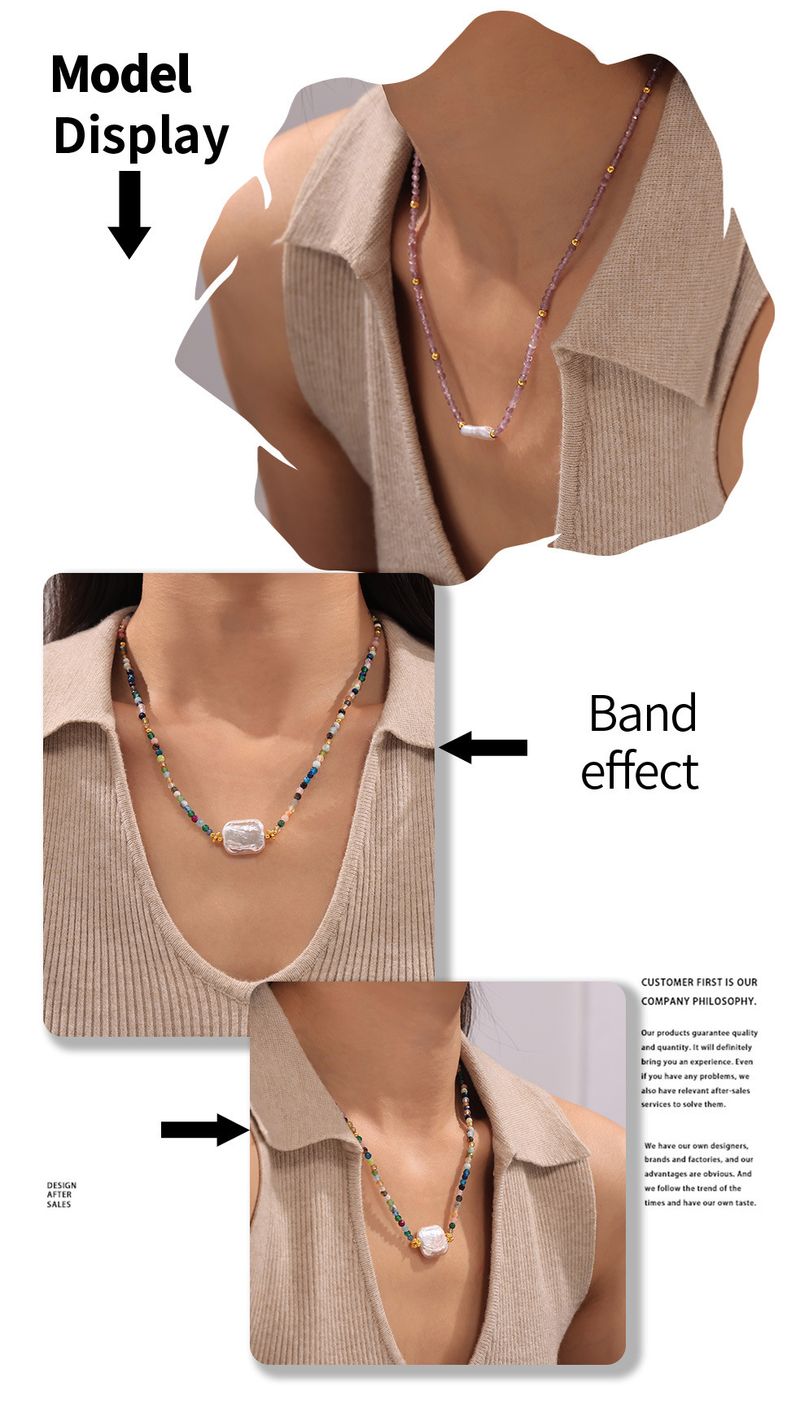 Collana in pietra naturale sfaccettata barocca - Catena con perline multicolor e acciaio al titanio_voghion.com