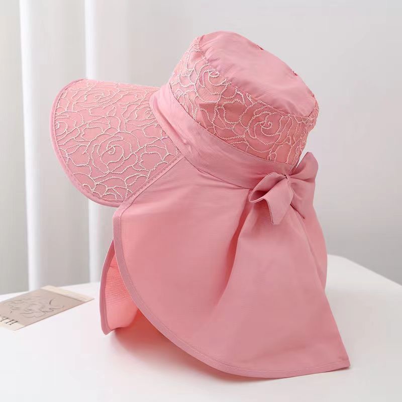for Women, Summer Mask, Face Covering Wide Brim UV Protection Tea Picking Hat, Lace Cycling Sun Hat_voghion.com