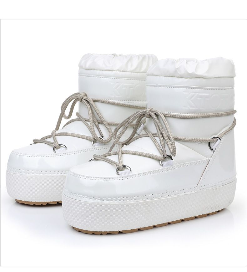 Stivali da donna con plateau 2025 Stivali da sci invernali da donna Stivali da neve impermeabili in pelle PU antiscivolo Stivaletti neri foderati in spugna di cotone_voghion.com
