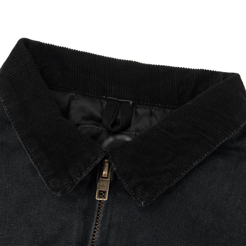 Washed Vintage Canvas Workwear Jacket Men's Punk Style Autumn Winter Padded Thickened Color Block Turn-Down Collar Loose_voghion.com