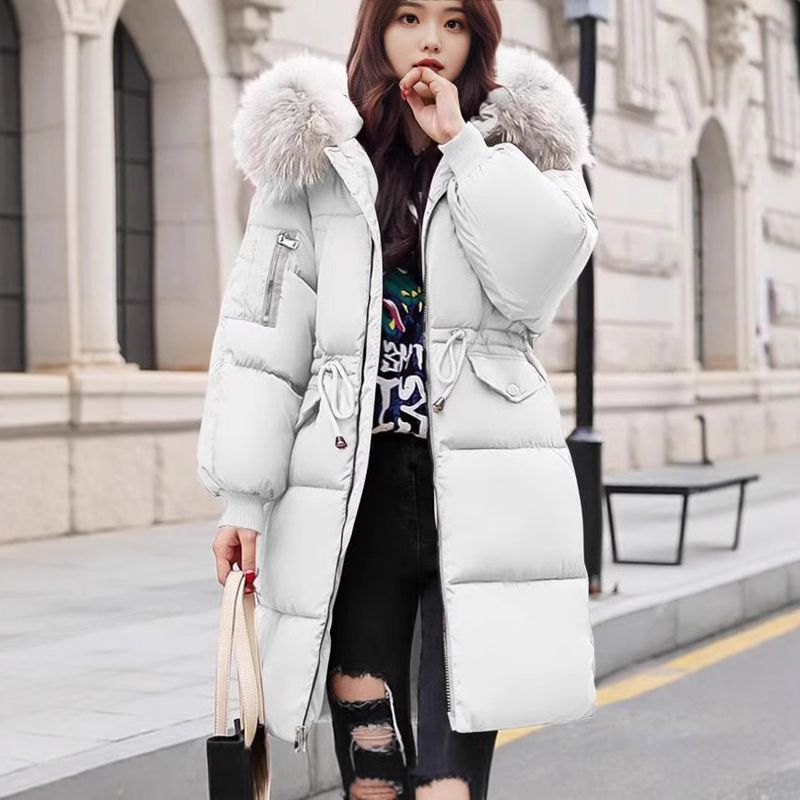 Daunen- und Damen-Mittelschule, lange Brote, großer haariger Kragen, Jacke, neue koreanische Version, verdickter Waschbär_voghion.com