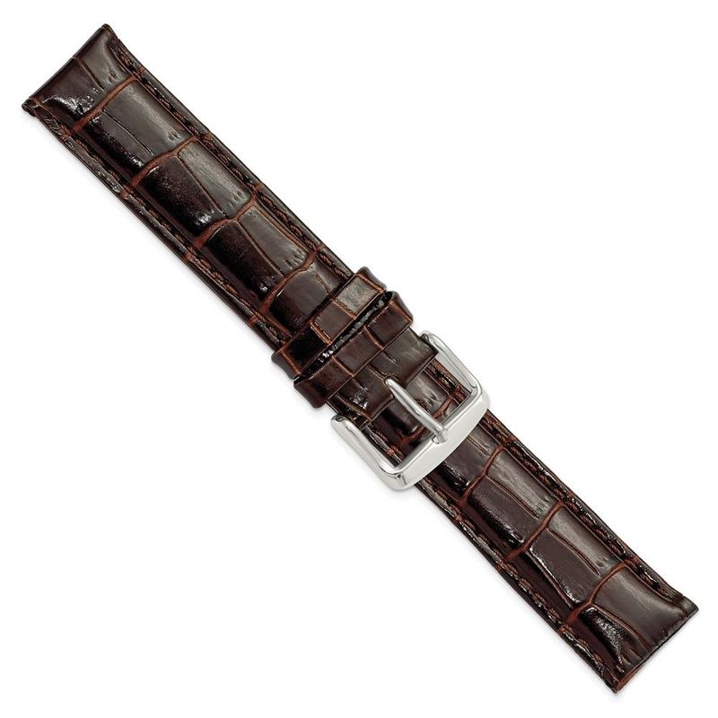 DeBeer 19mm Dark Brown Crocodile Grain Chronograph Leather With Silver-tone Buckle 7.5 Inch Watch Band_voghion.com