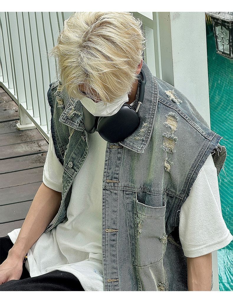 Men's Clothing New Men's Clothing American Retro Niche Design Worn Denim Vest Jacket Ins Men's Washed Old Waistcoat Trend_voghion.com