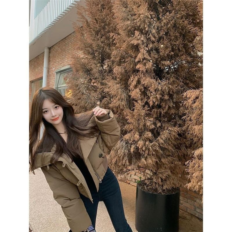 Parka invernali spessi e caldi da donna, alla moda coreana, in maglia, con collo grande, corti, in cotone, stile streetwear, versatili, con cerniera._voghion.com
